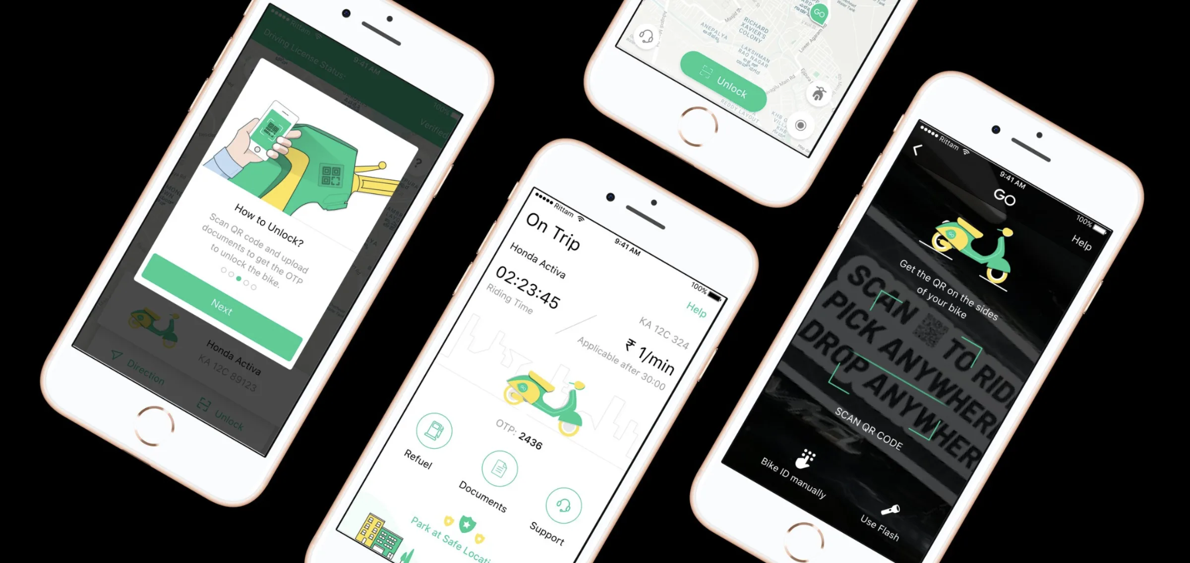 Isometric phone view of the GO Bikes screens