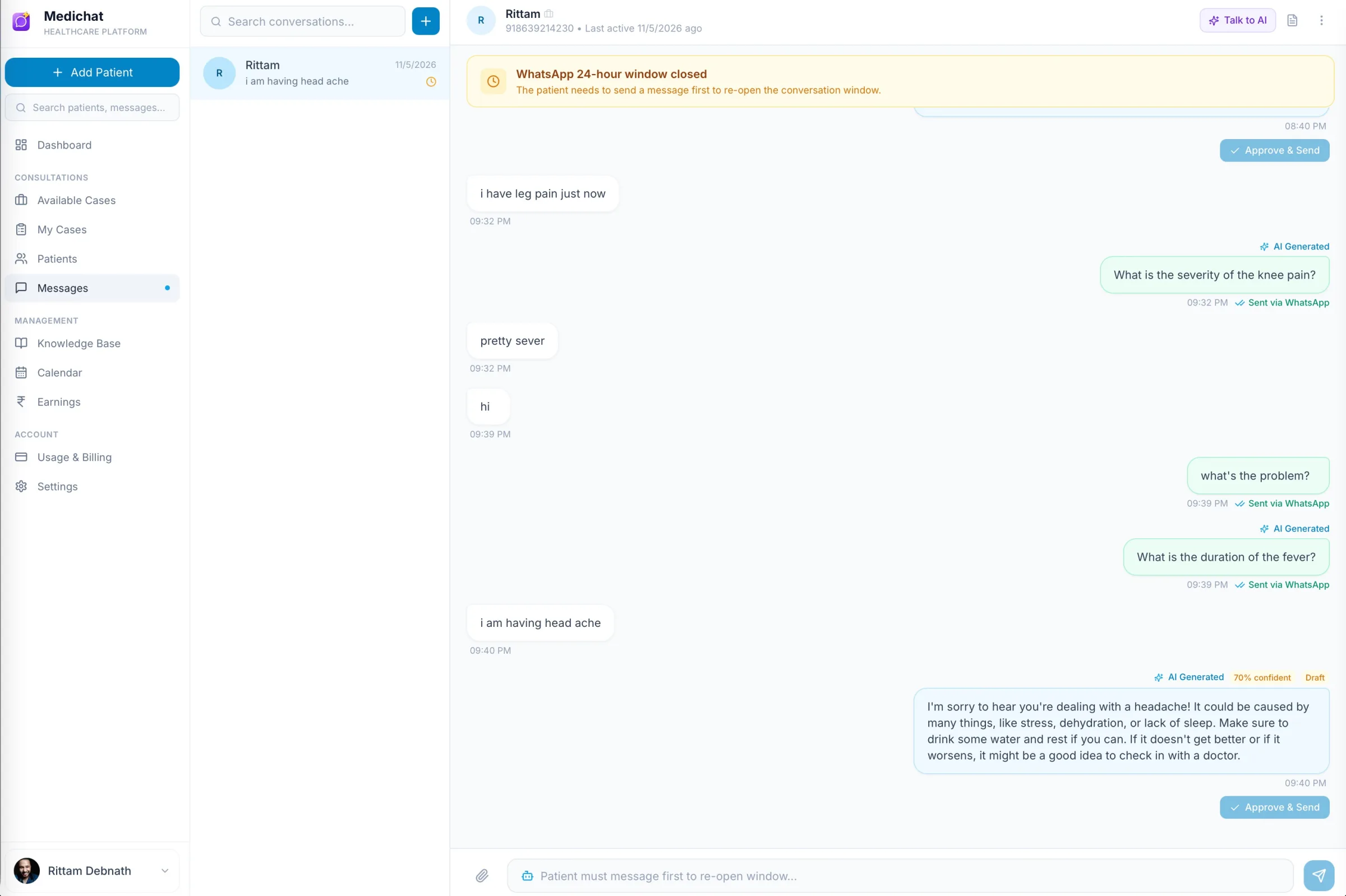 WhatsApp messaging with AI-generated replies