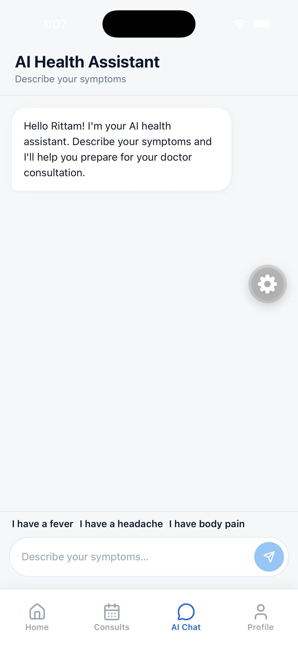 AI health assistant chat screen