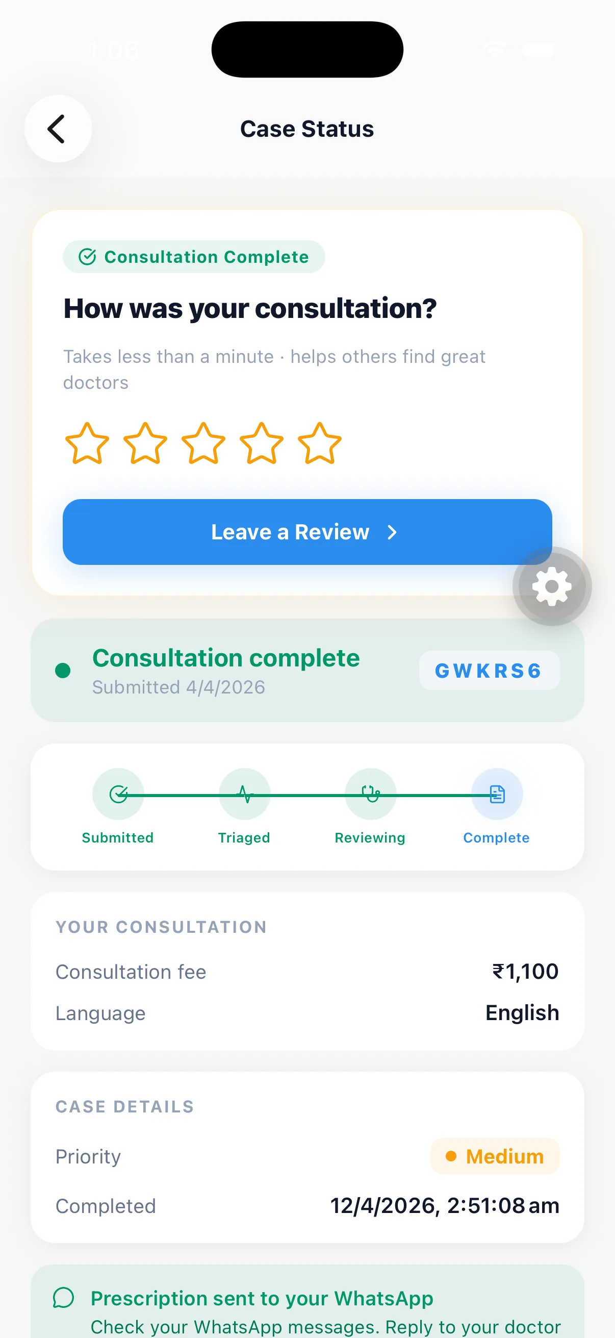 Completed consultation with review prompt
