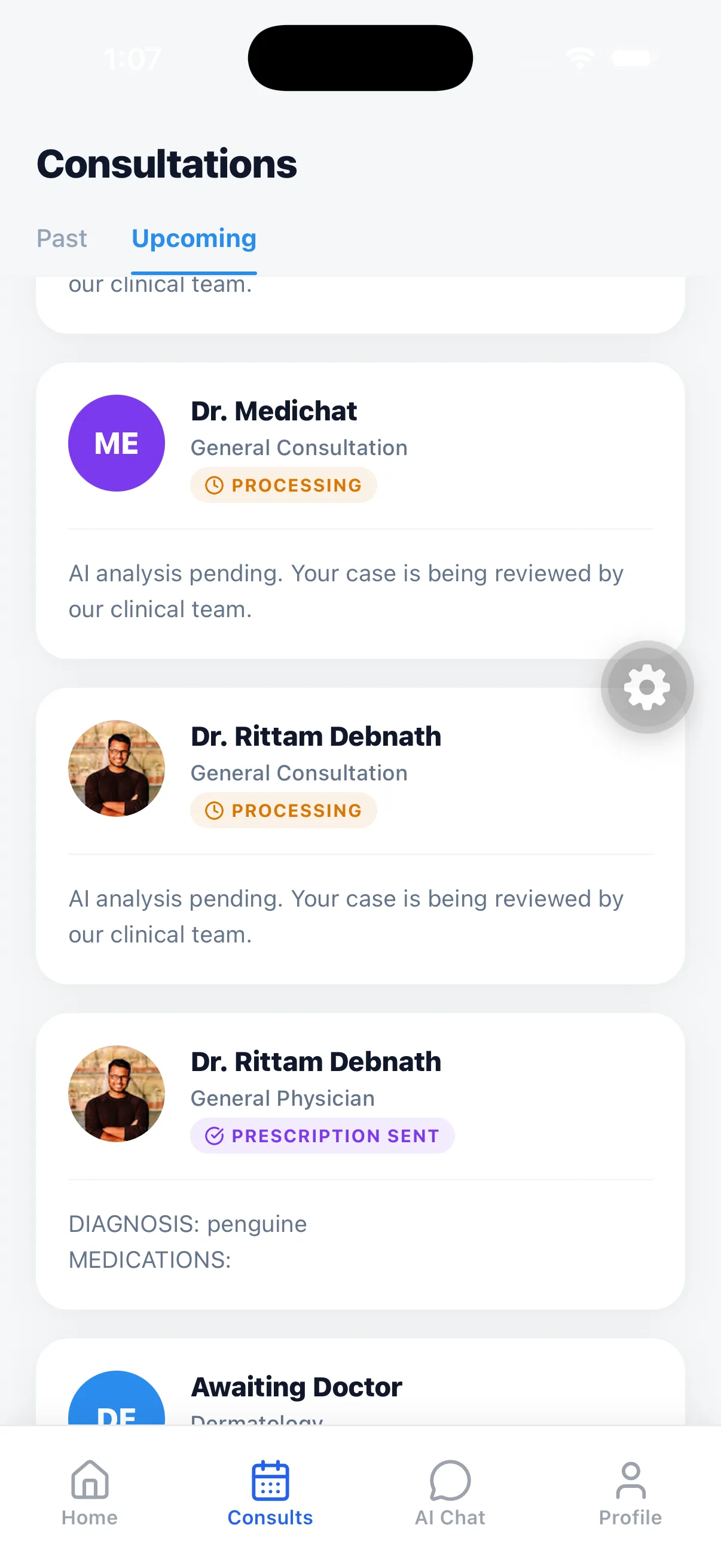 Consultation list with processing states