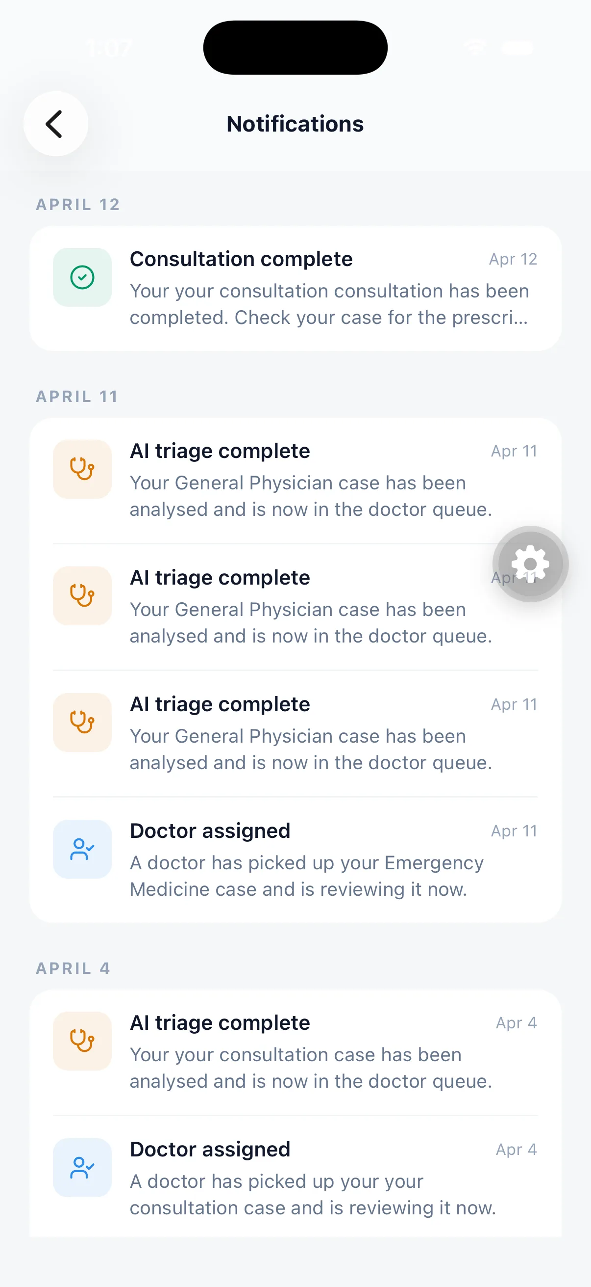 Notifications list showing triage and assignment events