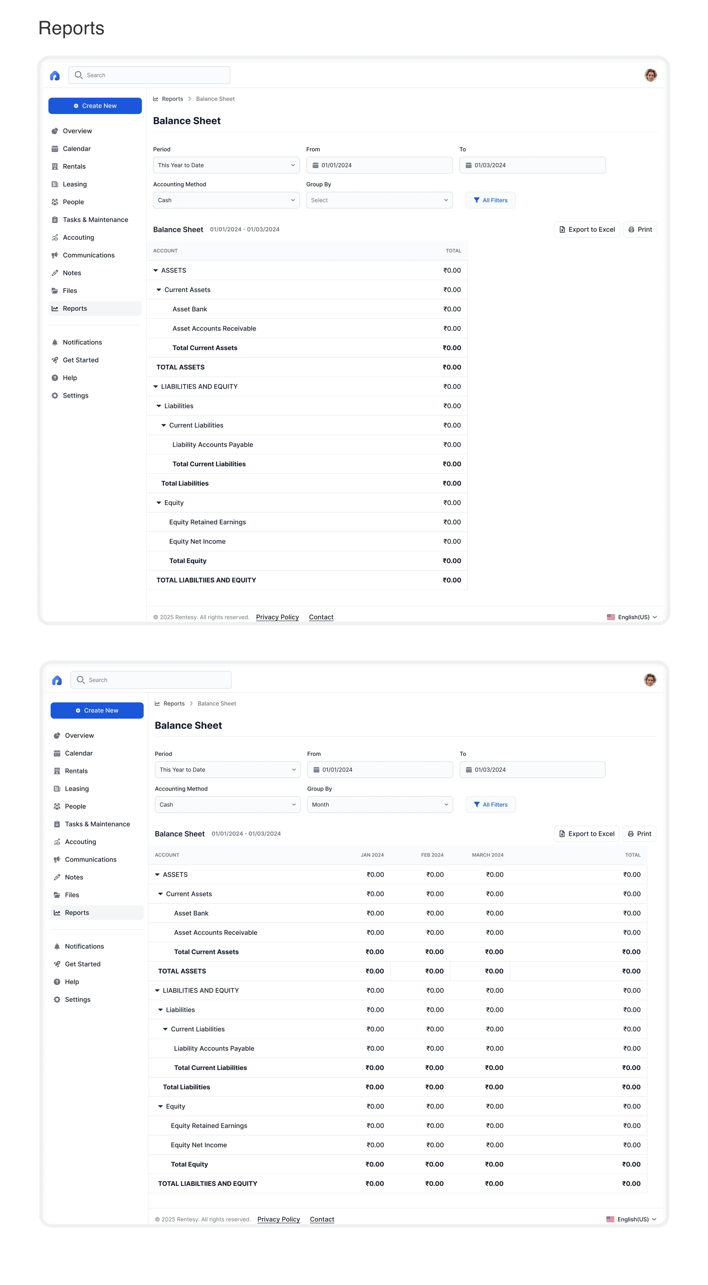 Reporting and information density screens