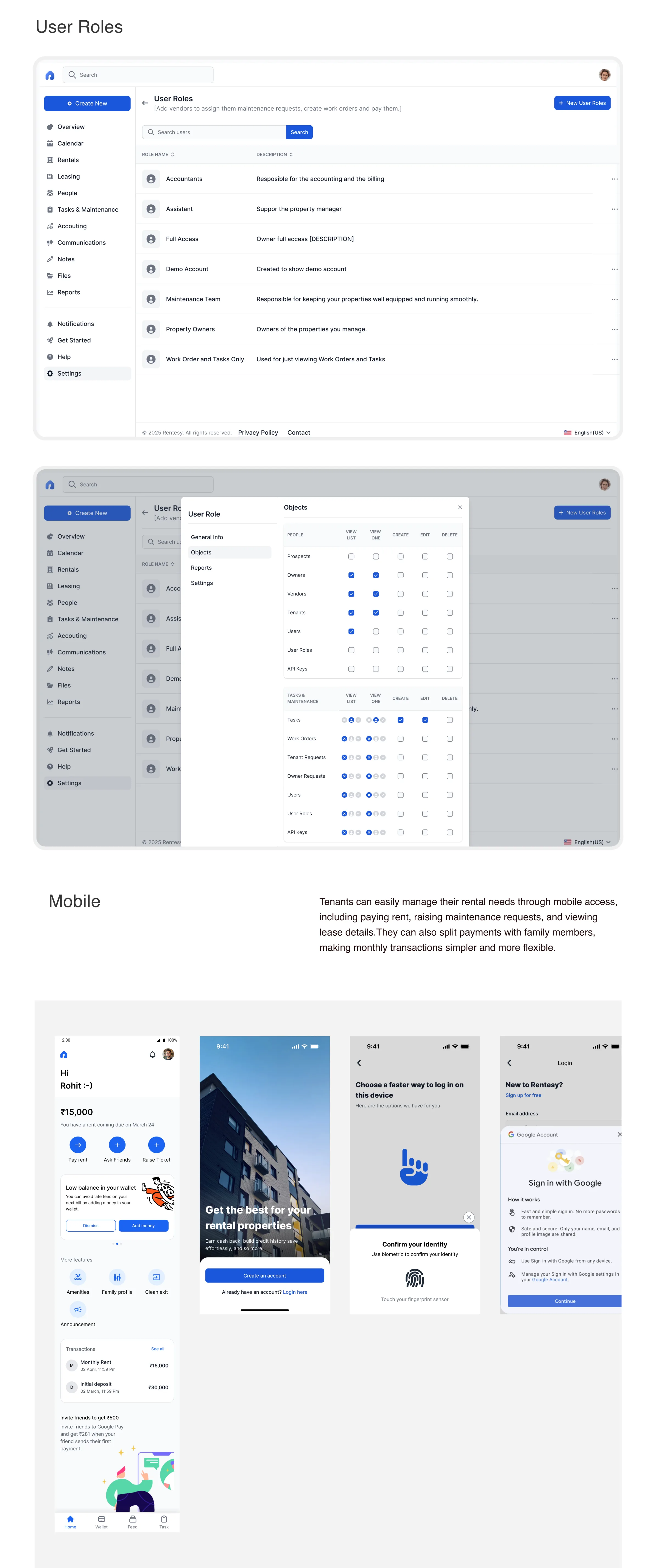User roles and permissions model