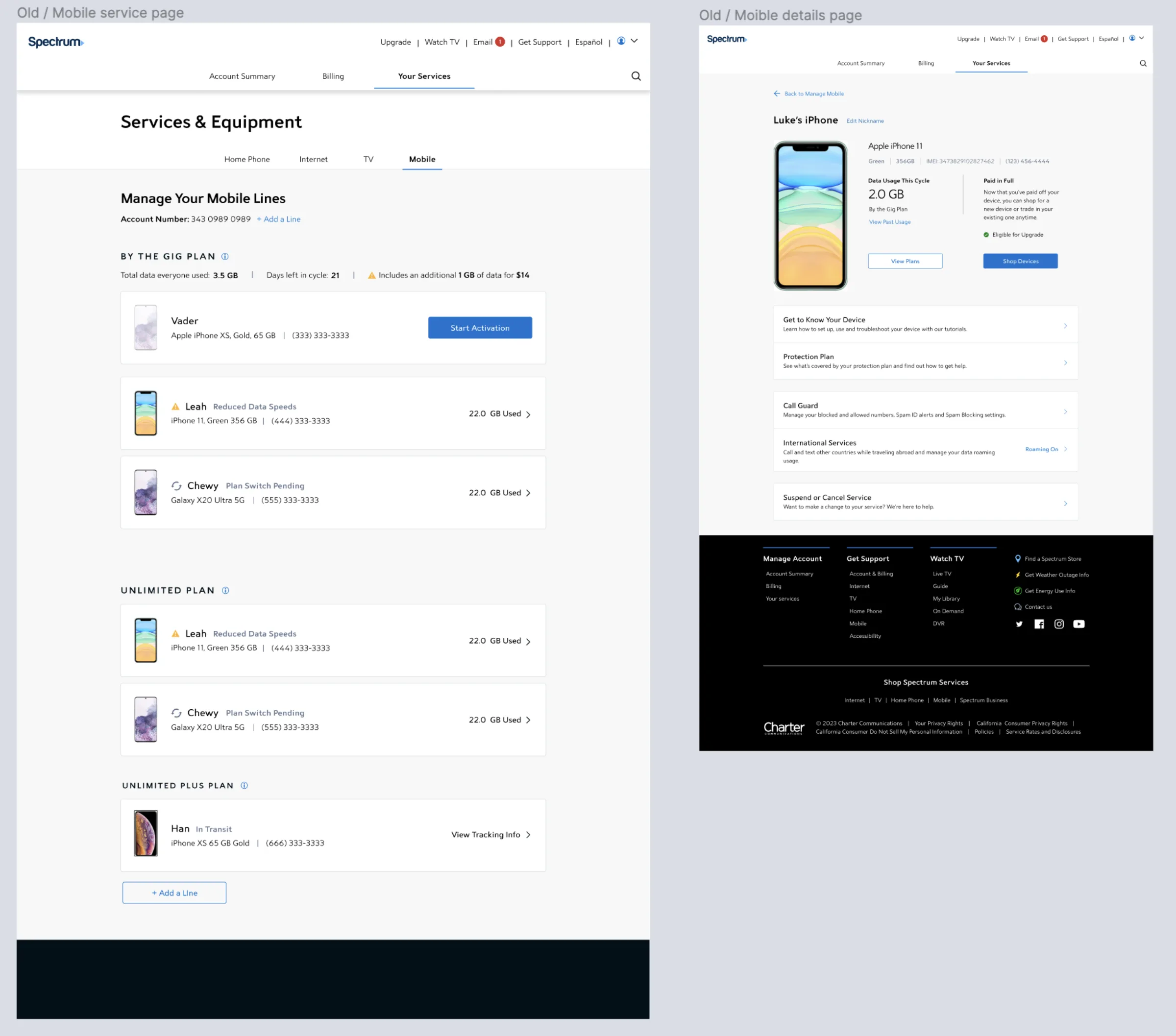 Legacy mobile and web line page experience