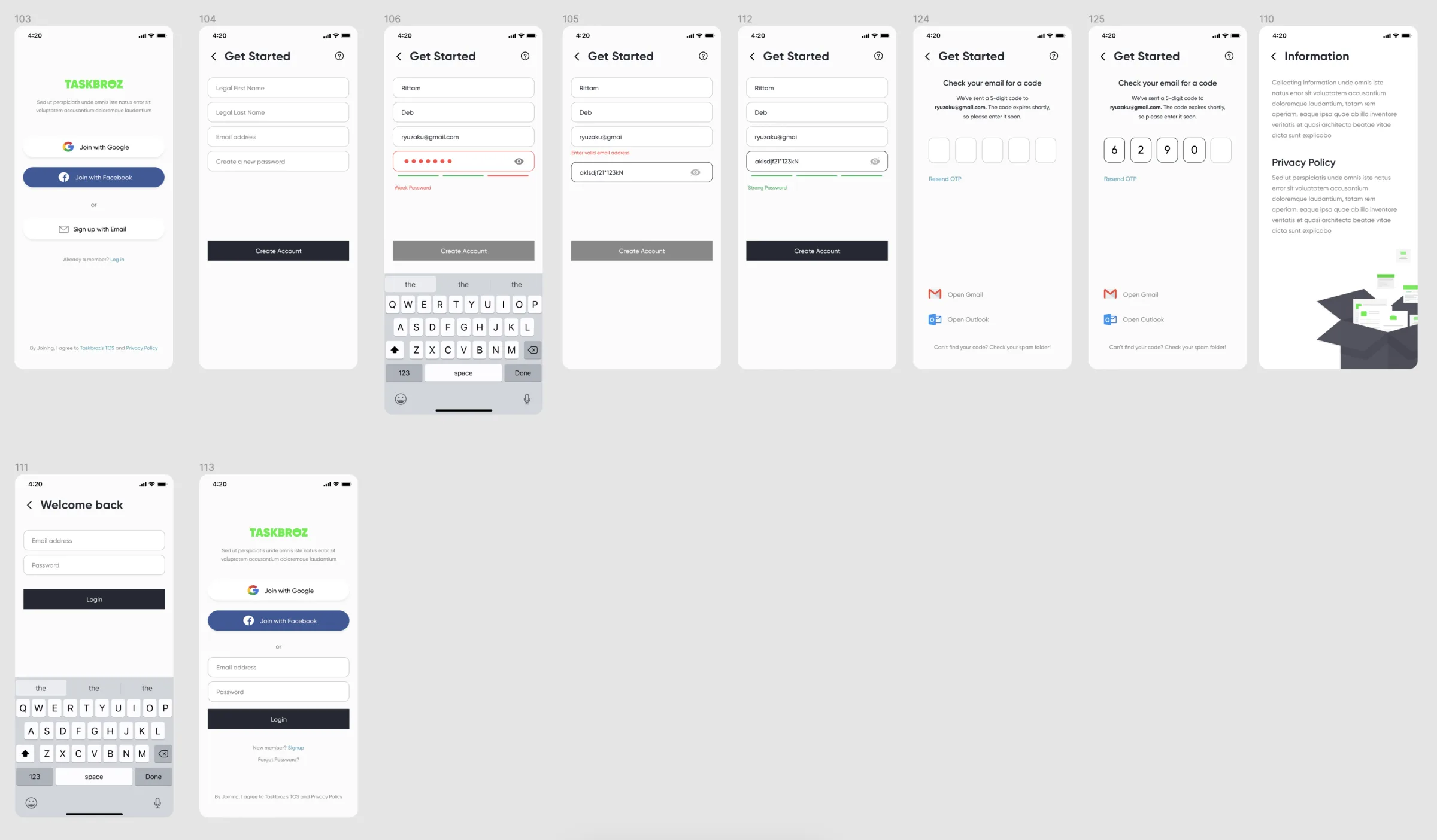 Signup, login, and OTP authentication flows