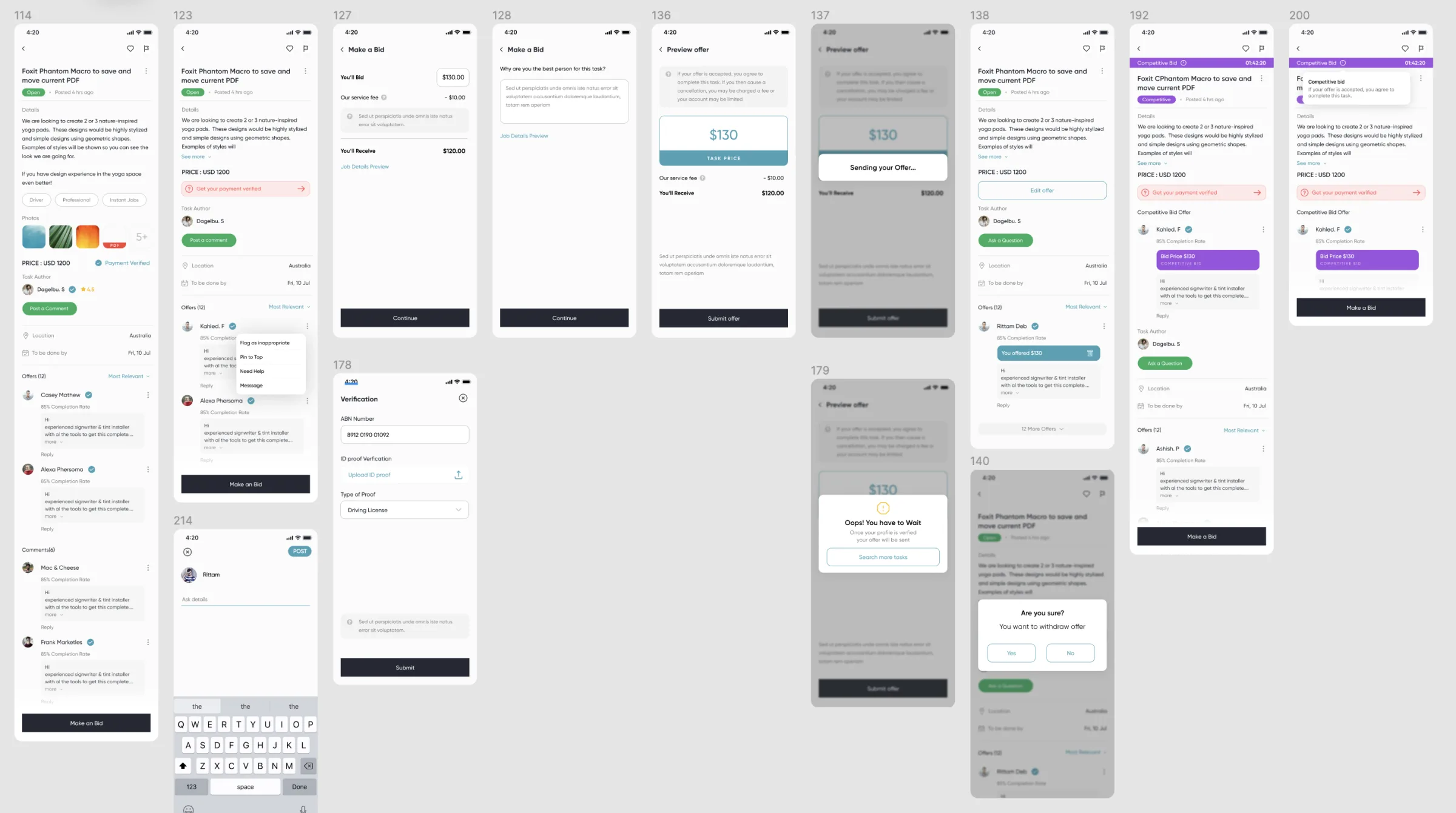 Bidding, offer creation, and verification flows