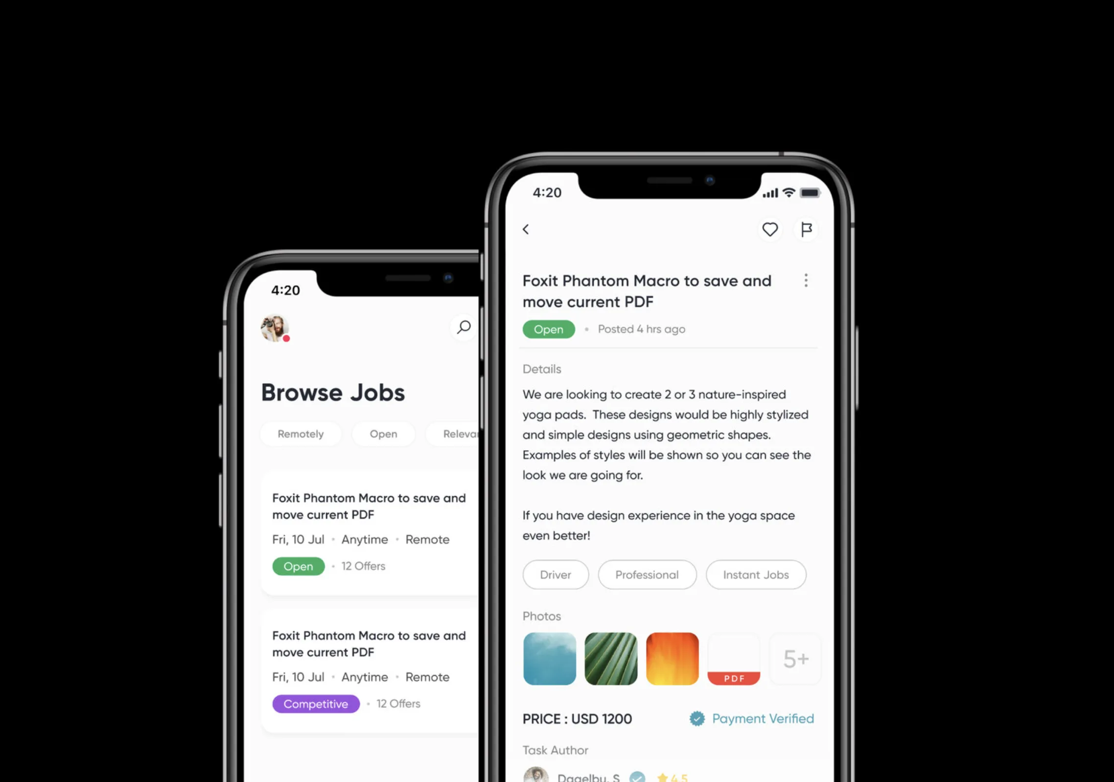 Job detail screen — task information