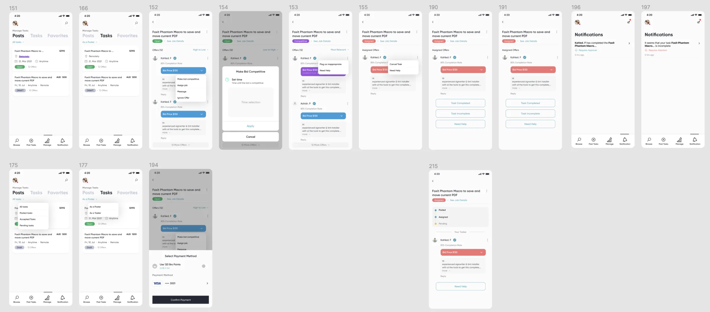 Task states, offer management, and notifications